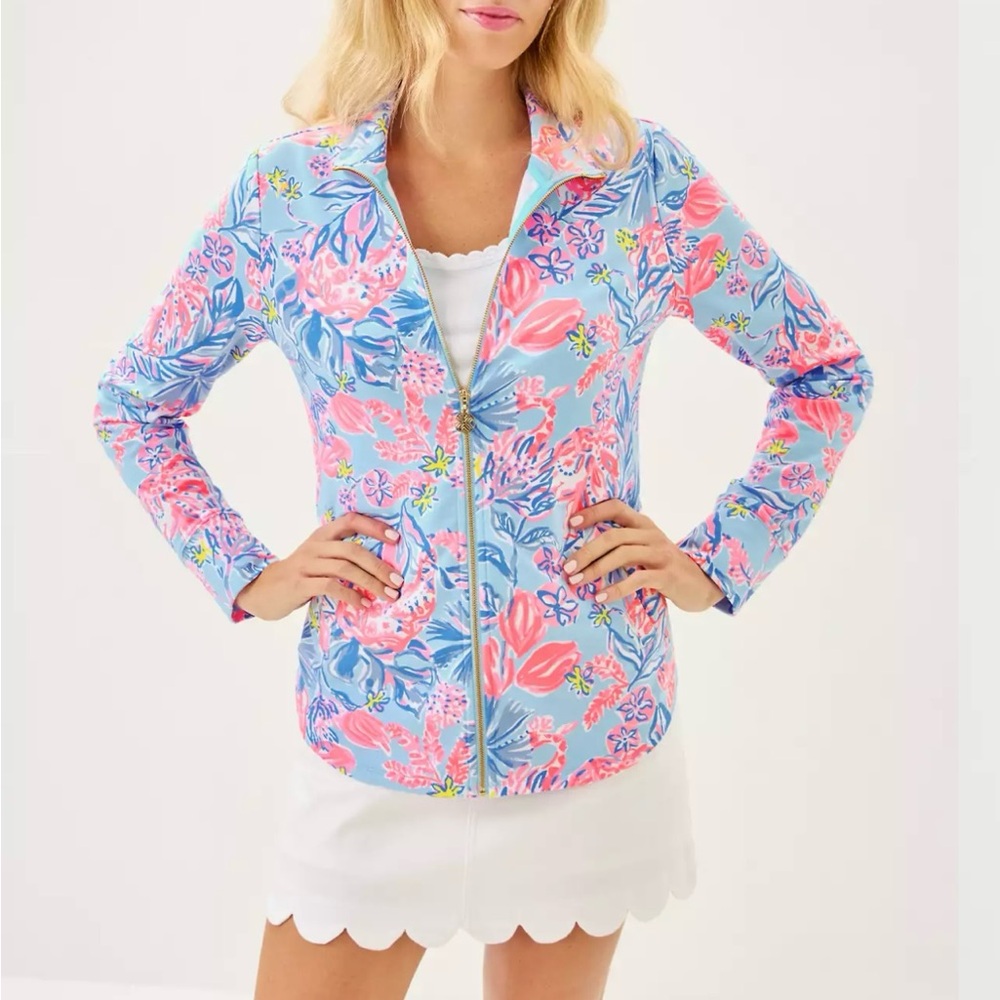 Brand New Lilly Pulitzer UPF 50+ Leona Zip-Up Jacket Elephant Splash, L
